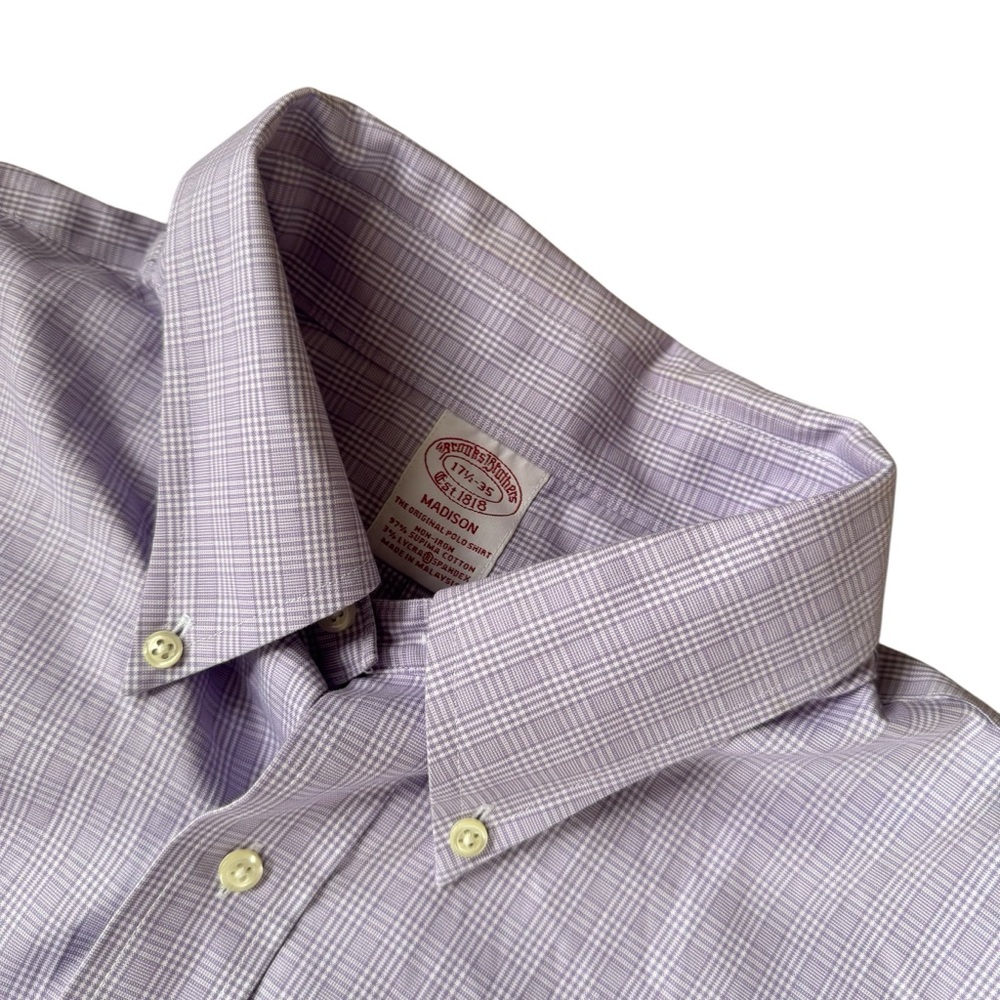 Brooks Brothers Purple Plaid Dress Shirt size 17.5-35